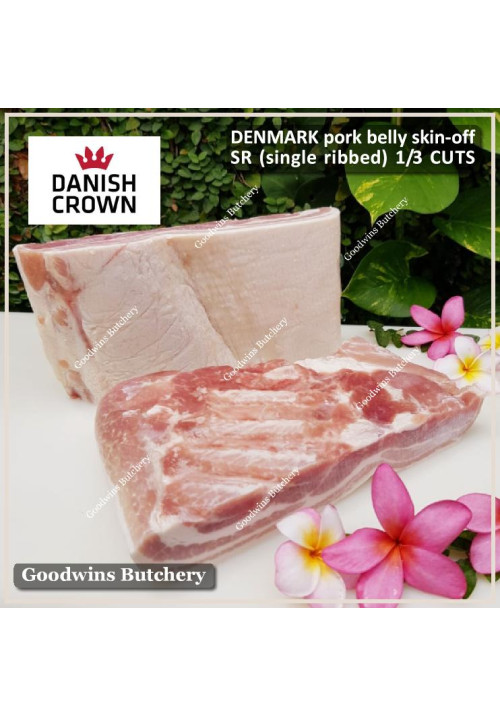 Pork BELLY SKIN OFF samcan frozen Denmark DANISH CROWN 1/3 cuts small roast +/- 1.5kg (price/kg)